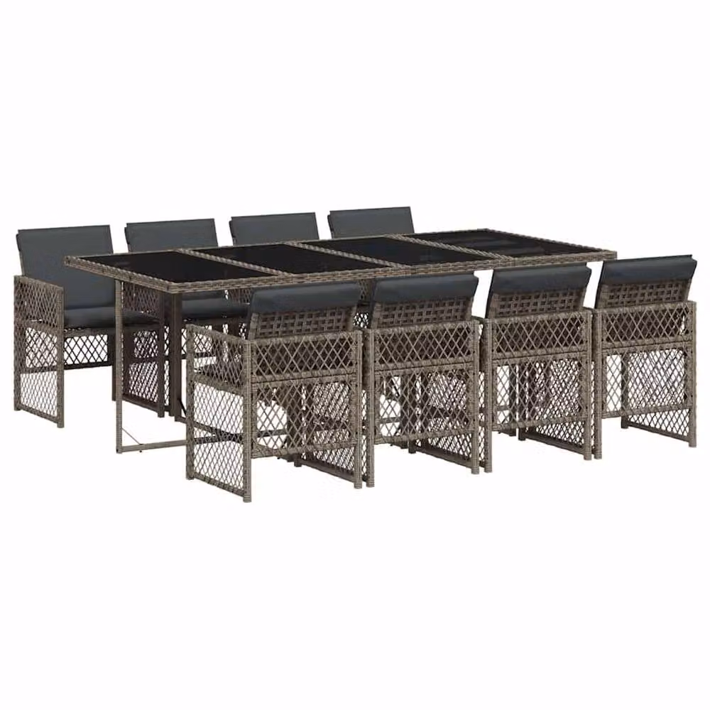 Berkfield Home 9 Piece Grey Poly Rattan Garden Dining Set with Cushions – 2