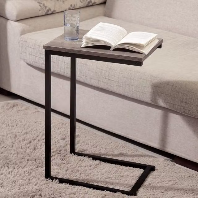 House of Home C-Shaped Side Table with Black Metal Frame and Wood Top, W/D/H: 60 x 40 x 25 cm – 1