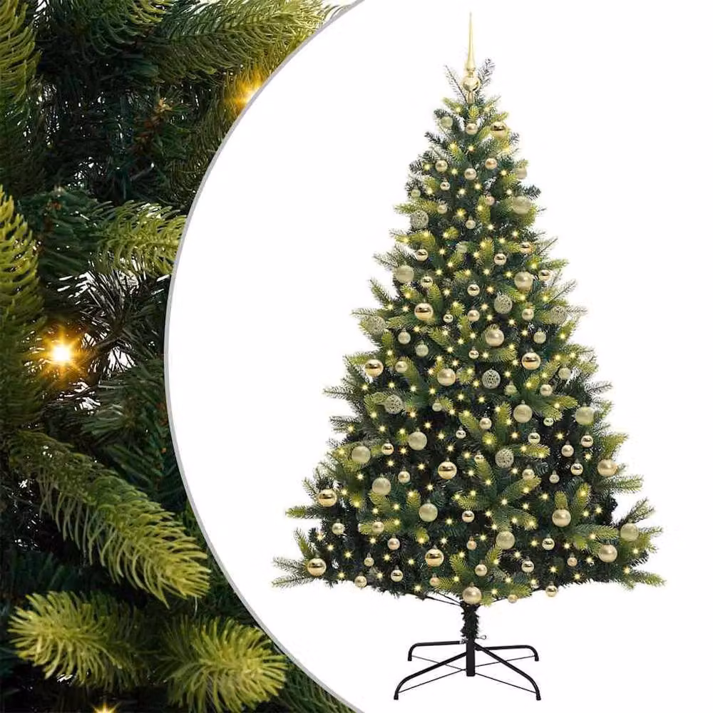Berkfield Home Artificial Hinged Christmas Tree with 300 LEDs, Green, Height: 210 cm – 2