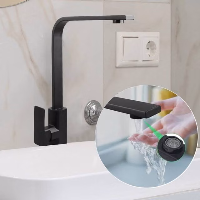 EONLION Matt Black Single Lever Kitchen Sink Mixer Tap with Swivel Spout