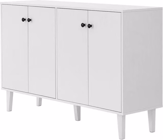 Hinsinc Modern White Lacquered Wood 4-Door Sideboard Storage Cabinet