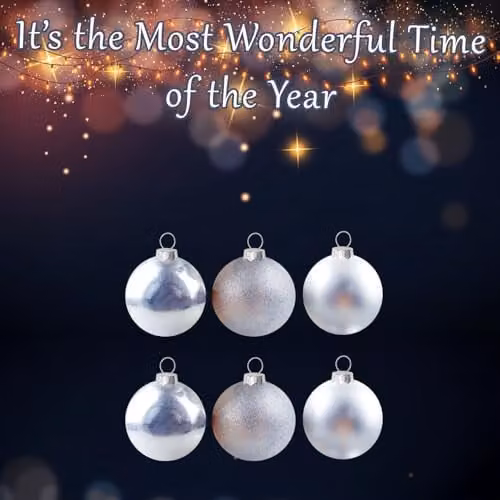 VFM e-Store Silver Round Christmas Bauble Hanging Tree Ornaments, Pack of 6, 6cm – 3