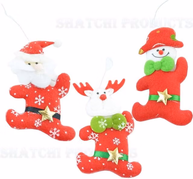 Shatchi Set of 3 Handmade Red Textile Animal Christmas Tree Hanging Ornaments