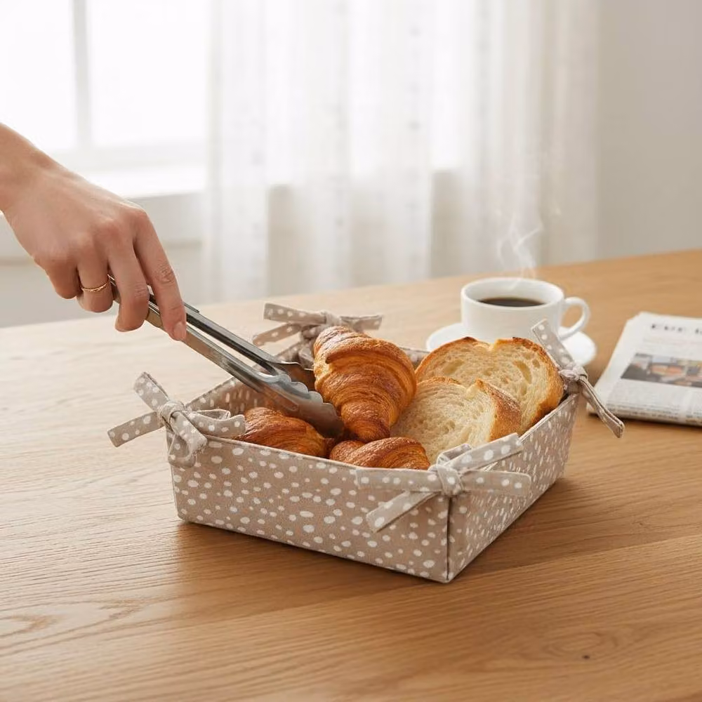 dexam Sintra Cotton Spotted Bread Basket in Stone Grey and Beige – 2