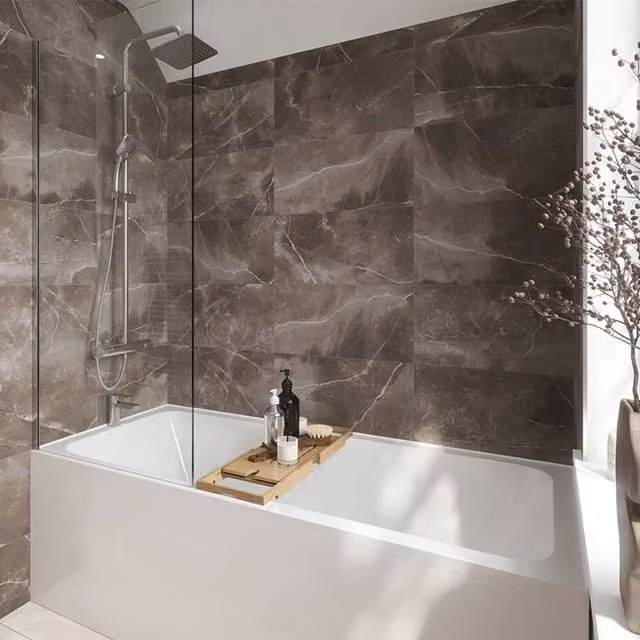 Johnson Tiles Melford Marble Effect Glossy Rectified Wall Tile Sample - Brown