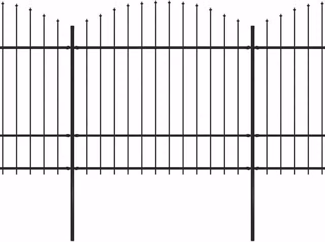 Berkfield Black Steel Spear Top Garden Fence, Height: 175 cm, Length: 11.9 m