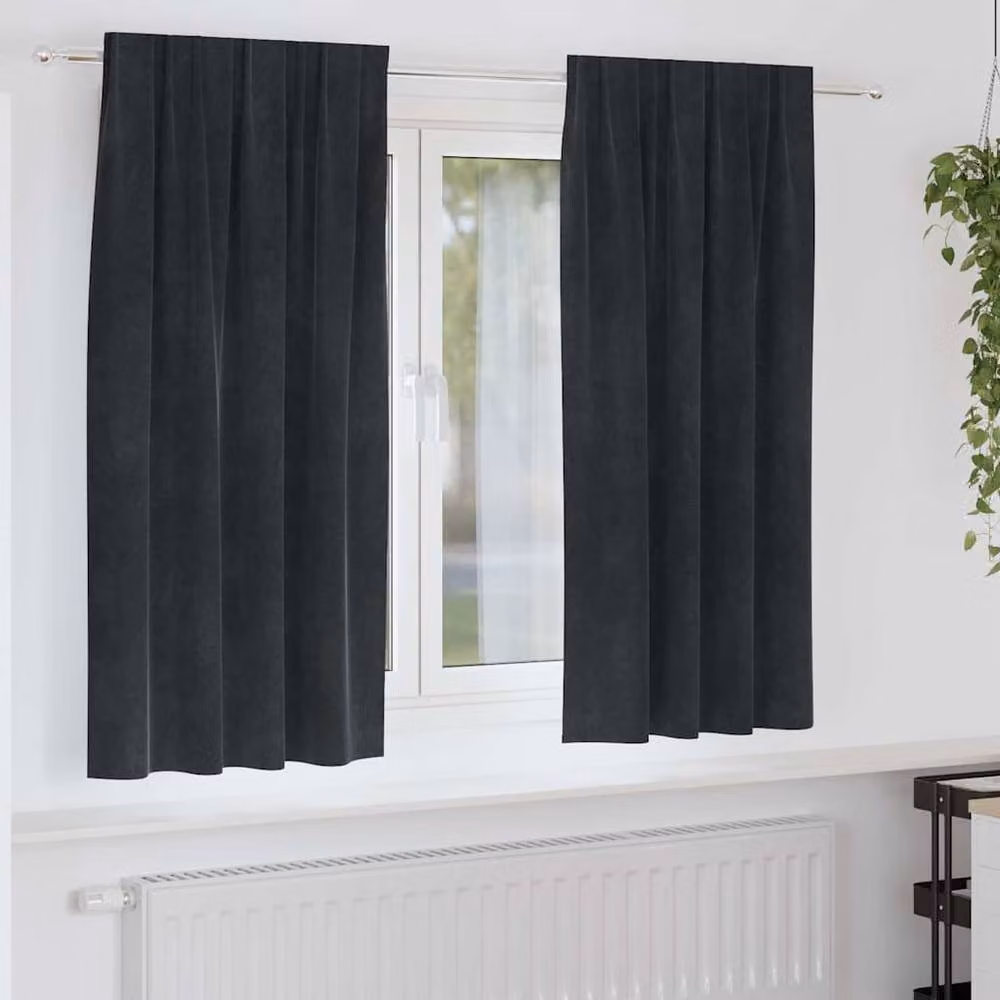 Berkfield Home Modern Black Velvet Blackout Curtains with Top Tape, 2 Pack, Black, H 175 x W 140 cm – 2