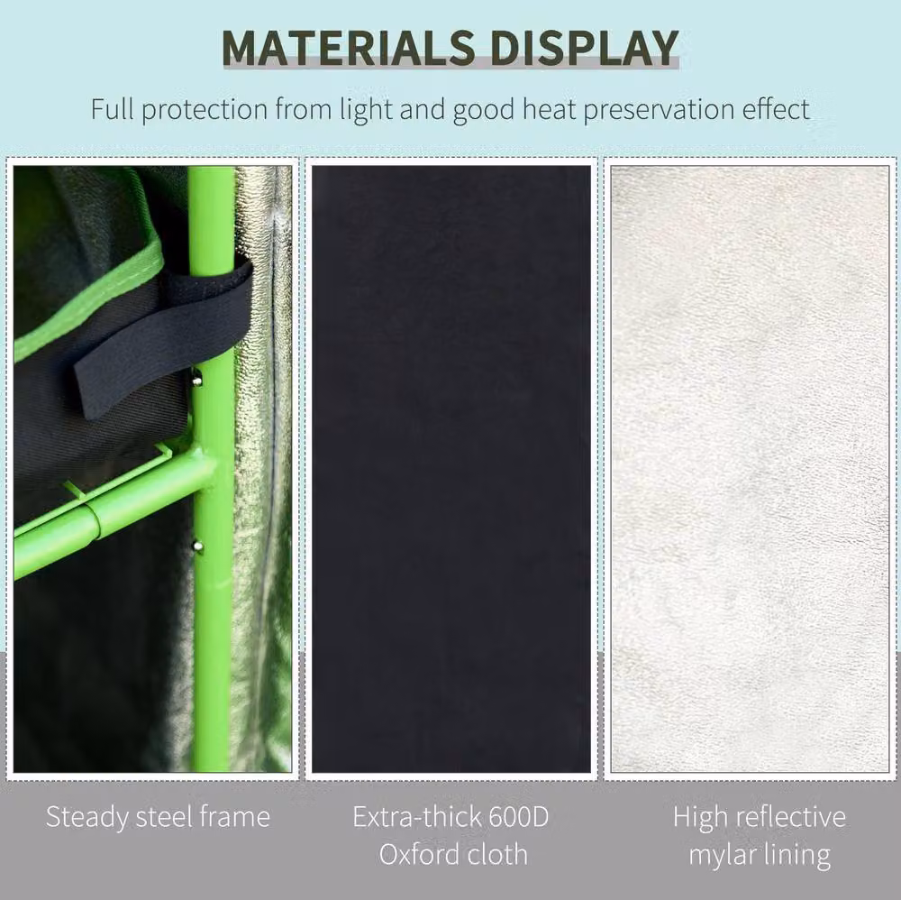 STILVORA Grow Tent with Adjustable Vents and Floor Tray, Black, W: 80 cm, D: 62 cm, H: 160 cm – 4