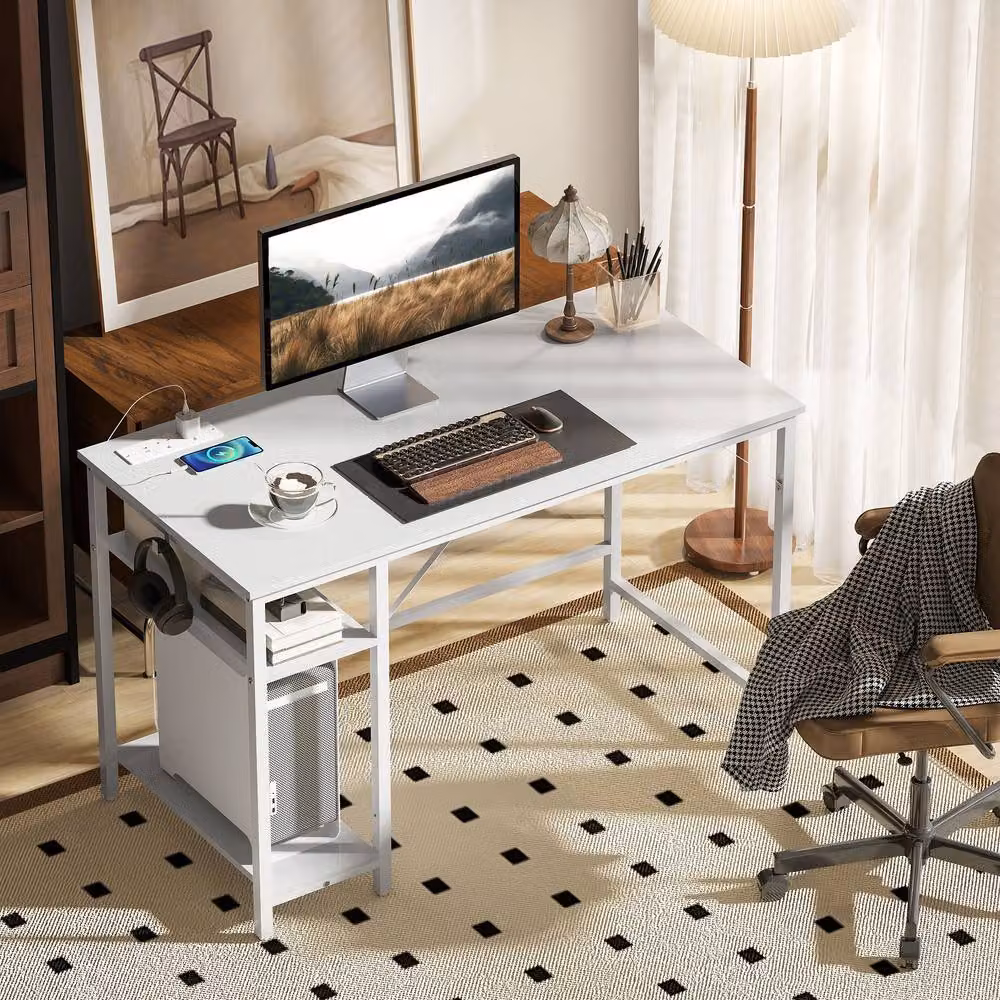 Rolipo White Glossy Computer Desk with Power Sockets – 3