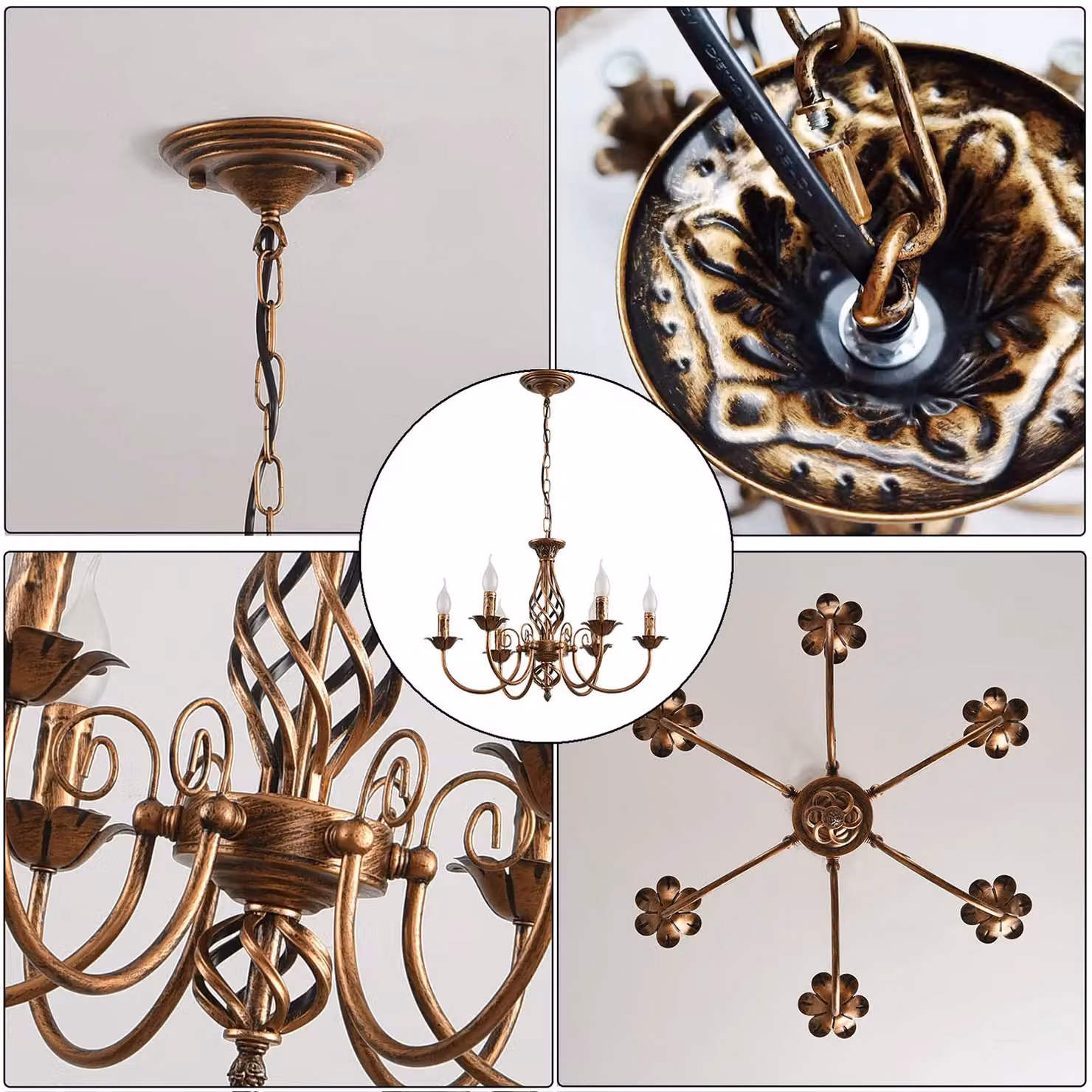 Garwarm Vintage 6 Light Metal Dining Room Chandelier in Brown and Bronze – 3