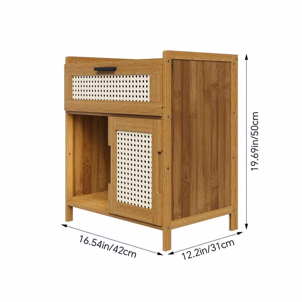 KORVIXA Natural Wood Bedside Table Cabinet with Storage Drawer in Brown – 2