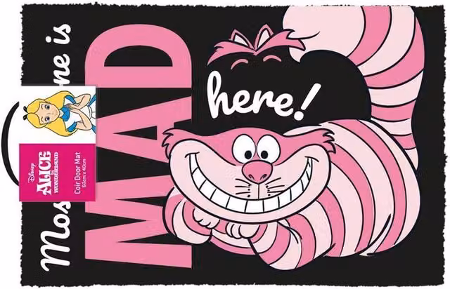 Alice In Wonderland We're All Mad Here Door Mat in Pale Pink, W 60 cm x D 40 cm
