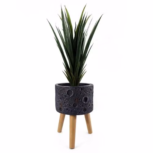 Leaf Large Lunar Black Round Planter in Grey, Diameter: 35 cm, Height: 24 cm – 2