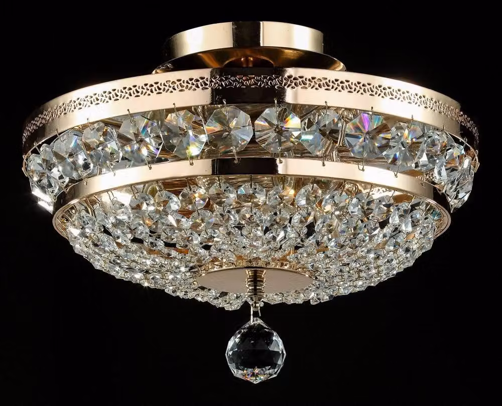 Netlighting Ottilia Semi Flush Ceiling Lamp in Gold and Crystal with 3 x E14 Lights – 2