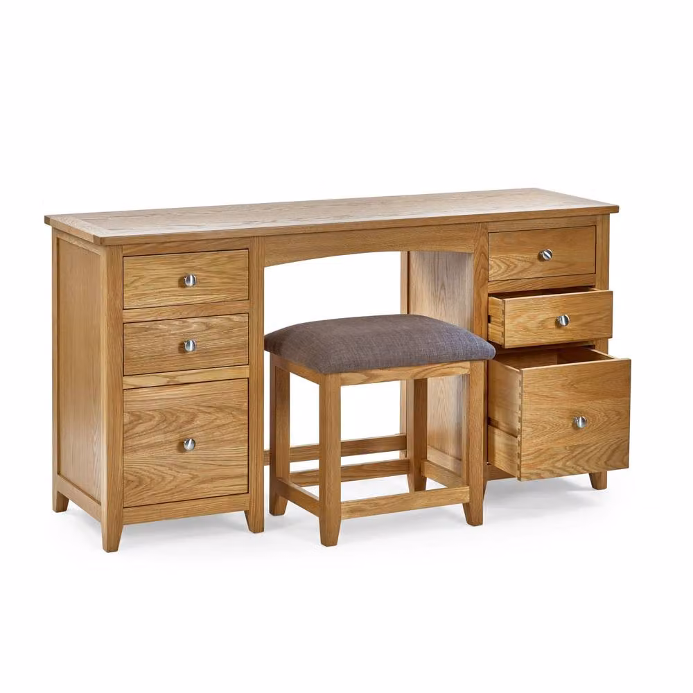 Cheshire Brixton Twin Pedestal Dressing Table and Stool in Light Oak – 2