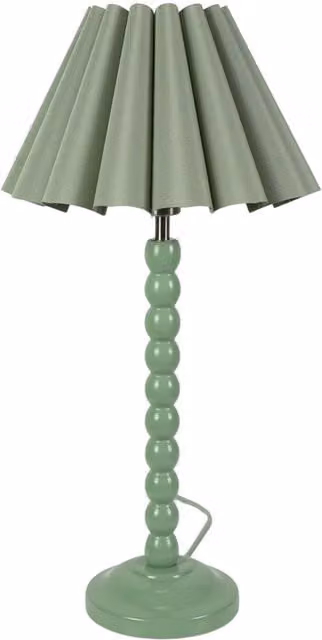 Bobbins Green Ceramic and Wood Table Lamp with Fabric Cone Shade