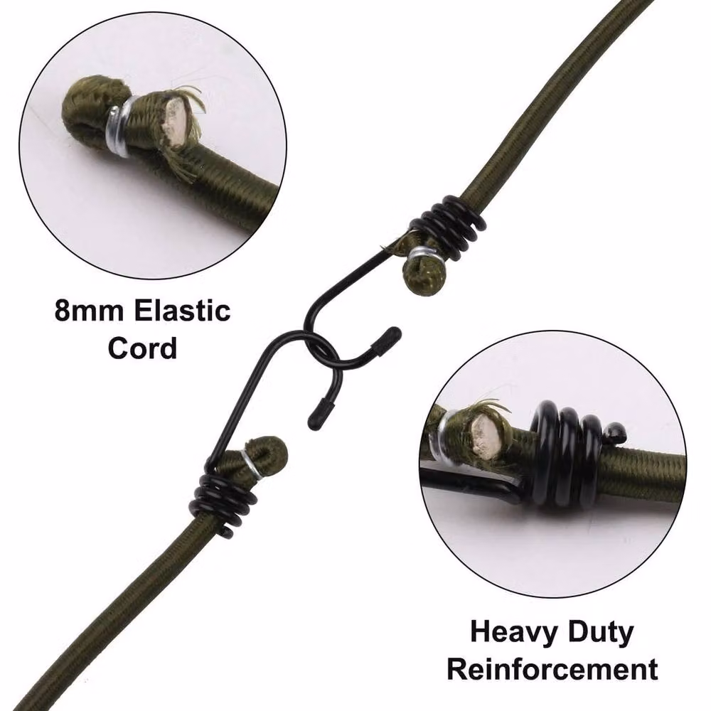 SPETLEK Heavy Duty Bungee Cord with Double J Hooks in Dark Green, 100 cm – 4