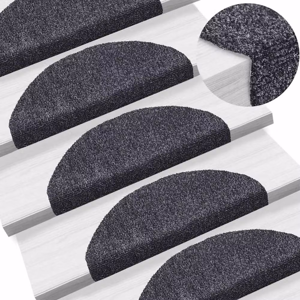 Berkfield Home 15-Piece Self-Adhesive Grey Needle Punch Stair Mats, W/D/H: 65 x 21 x 4 cm – 2