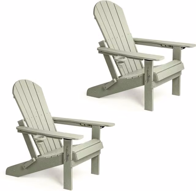 Vonhaus Set of 2 Folding Adirondack Garden Chairs in Green Plastic