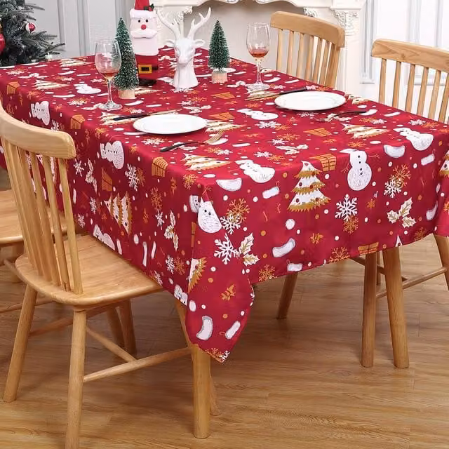 London Boutique Red Waterproof Christmas Fabric Tablecloth for Festive Dining, W: 137.16 cm, L: 274.32 cm