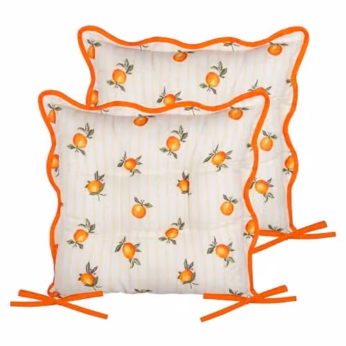 Furn Fruits Oranges Water Repellent Seat Pads, Pack of 2, Yellow, W/D/H: 40 x 40 x 40 cm – 1