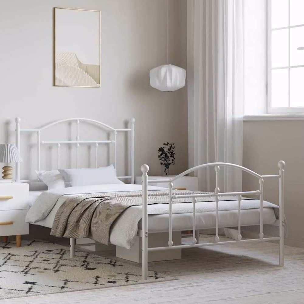 Berkfield Home Metal Bed Frame with Headboard and Footboard in White, W/D/H: 100 x 200 cm – 2
