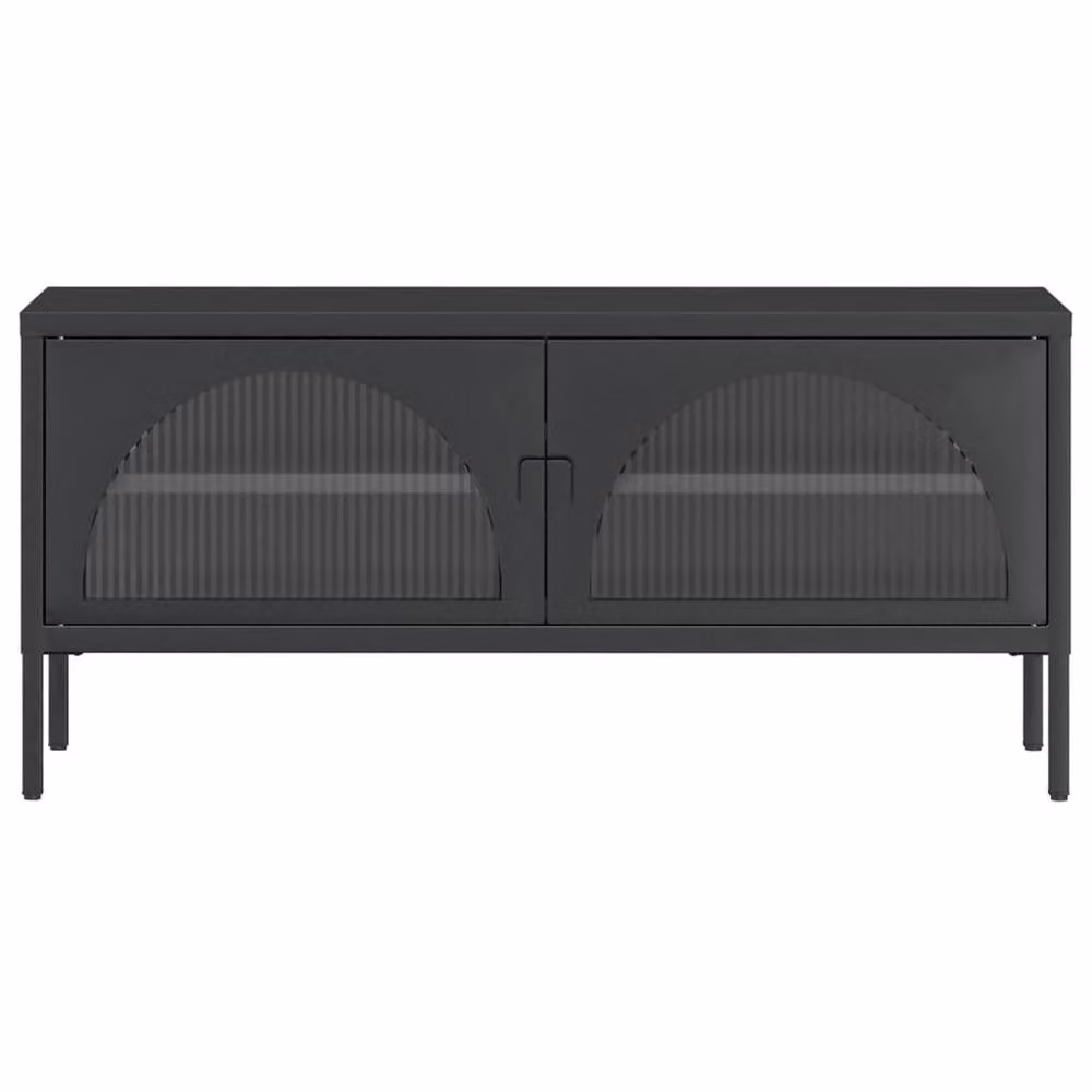 Berkfield Home Modern Black TV Cabinet with Glass Doors and Internal Shelves, W/D/H: 105 x 35 x 50 cm – 4