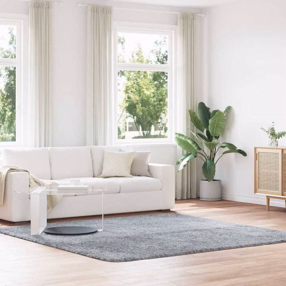 Berkfield Home NAVARRA Shaggy High Pile Rug, Light Grey, W/D/H: 240 x 240 x 1 cm – 2