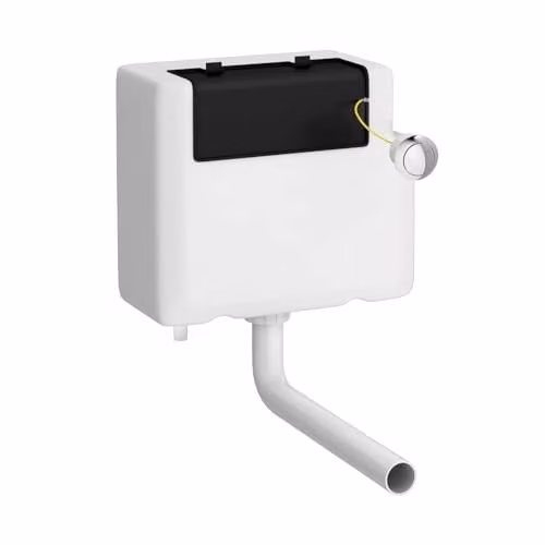 nuie XTY008B Modern Dual Flush Concealed WC Cistern with Bottom Outlet and Chrome Push Button, White and Silver, Width: 340 mm
