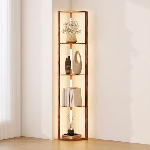 HOMCOM Dimmable LED Floor Lamp with Warm White Light and Rustic Brown Wood Finish, H: 163.5 cm x W: 41.0 cm x D: 29.5 cm