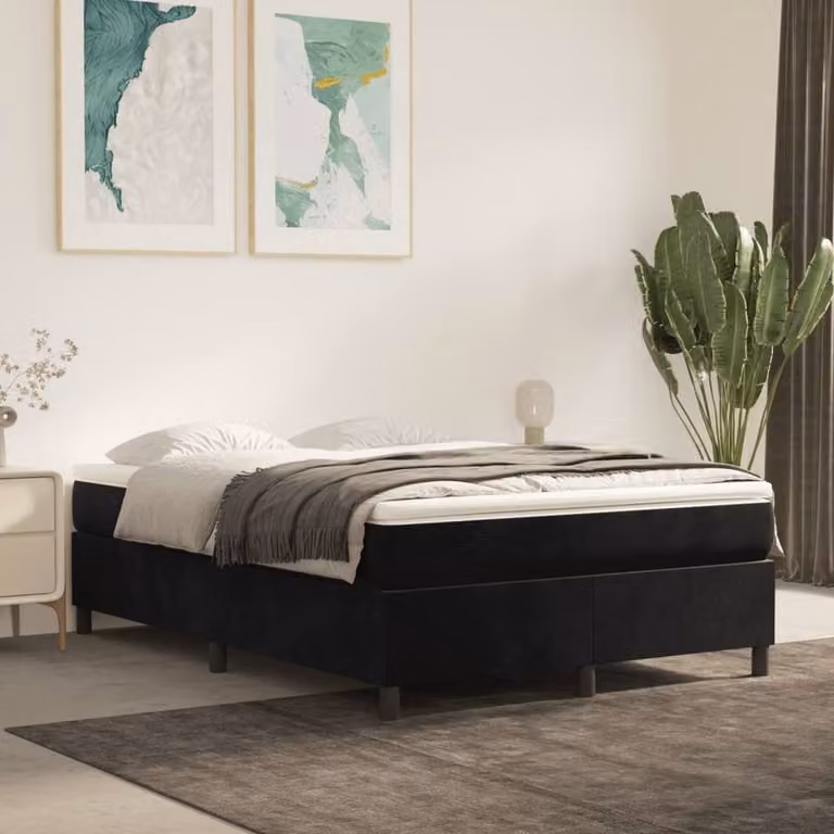 Berkfield Home Upholstered Velvet Box Spring Bed Frame, Black, W: 135 cm, D: 190 cm