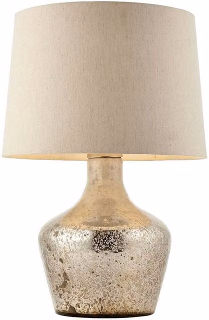Loops Modern Table Lamp with Hammered Pearl Ombre Glass and White Linen Shade, H: 65.5 cm, W: 41.0 cm, D: 41.0 cm
