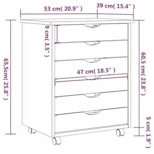 vidaXL MOSS Rolling Cabinet with Drawers in Grey Solid Wood Pine – 3
