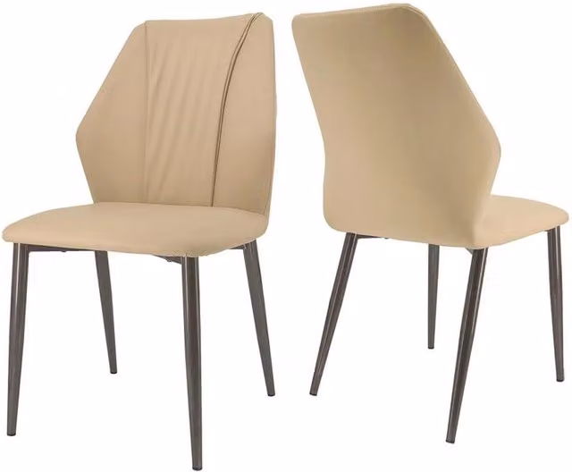 ERGOVEXA Set of 2 Modern Upholstered Dining Chairs in Light Khaki and Gun-grey Microfibre
