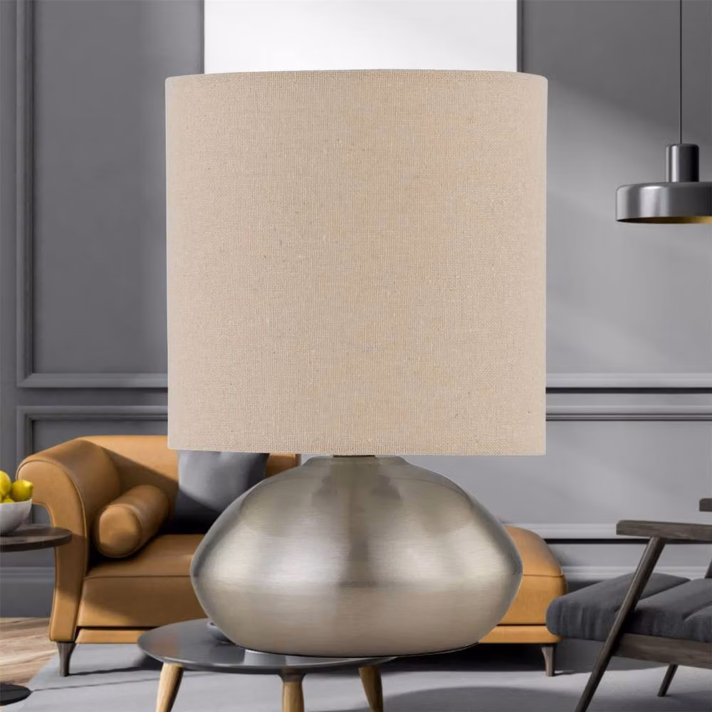 First Choice Lighting Jenson Set of 2 Brushed Chrome Touch Table Lamps with Silver Linen Shades – 3