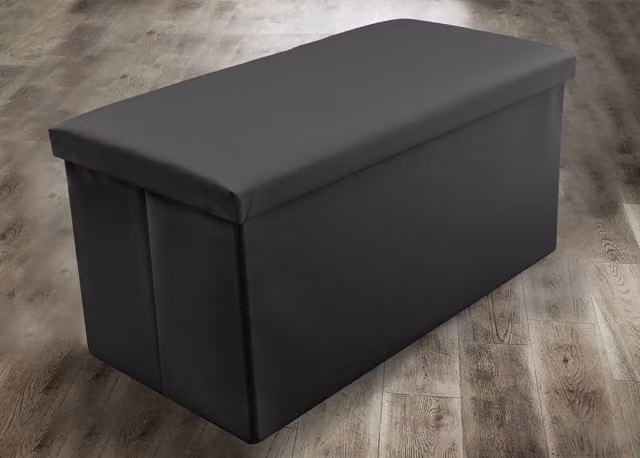 Home Republic Faux Leather Foldable Storage Ottoman in Black, W/D/H: 38 x 38 x 38 cm – 1