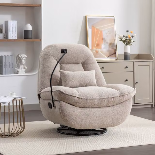 Artemis Home Fallon Brown Boucle Fabric Swivel Recliner Chair with Phone Holder – 1