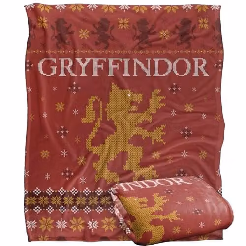 LOGOVISION Harry Potter Gryffindor Ugly Christmas Sweater Throw Blanket, Multicolour and White, W: 152 cm, D: 127 cm – 1