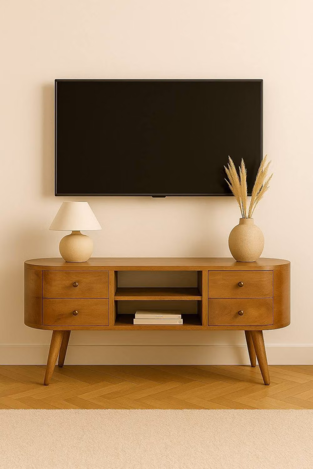 Matteo Mango Wood Entertainment Unit in Brown with 4 Drawers and 2 Shelves in Scandinavian Style – 2