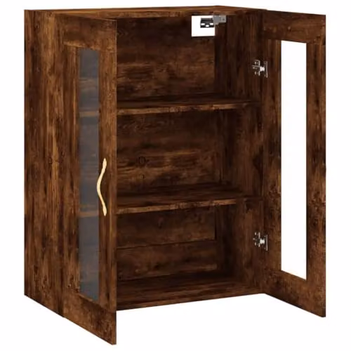 vidaXL Wall Mounted Cabinet with Glass Doors in Brown Oak, W/D/H: 69.5 x 34 x 90 cm – 4