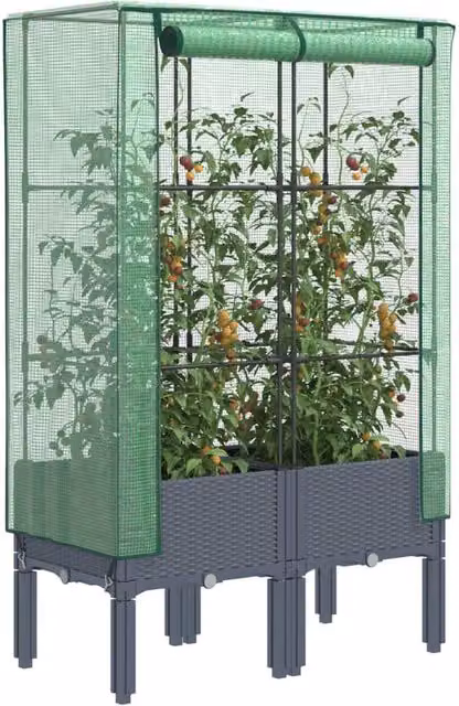 Berkfield Home Raised Bed with Greenhouse Cover in Black Rattan Look W/D/H: 80 x 40 x 140 cm