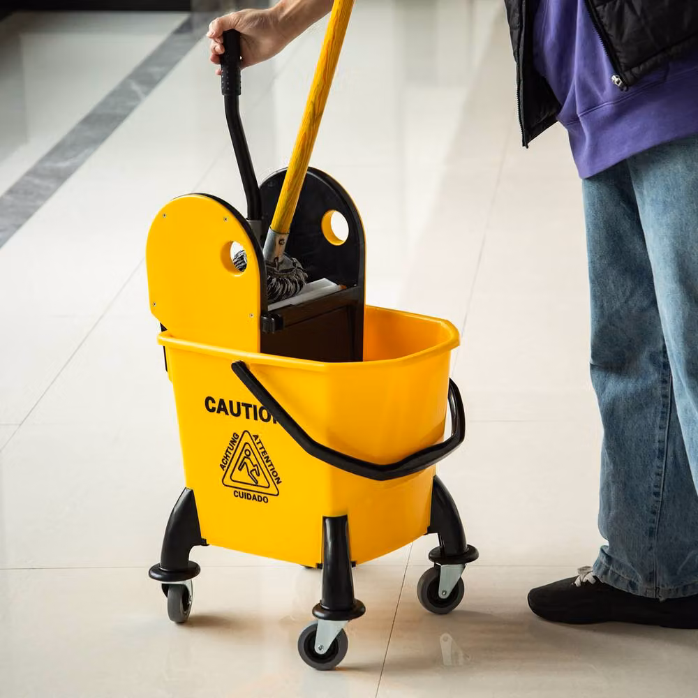 STILVORA Yellow Plastic Mop Bucket with Wringer, Wheels and Handle – 2