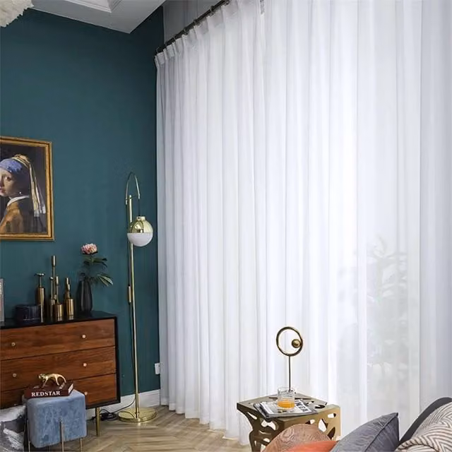 Nordara White Satin Plain Fabric Panel Curtain Background W: 200 cm, H: 200 cm – 1