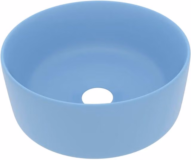 Berkfield Home Luxury Round Ceramic Wash Basin in Matt Light Blue, W: 40 cm, H: 15 cm, D: 15 cm – 1