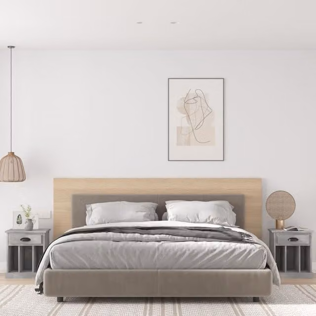 Berkfield Home Set of 2 Modern Bedside Cabinets in Concrete Grey, W/D/H: 43 x 36 x 50 cm