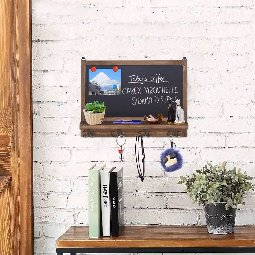 FLAVORA Rustic Magnetic Chalkboard with Shelf and Key Hooks in Black – 4