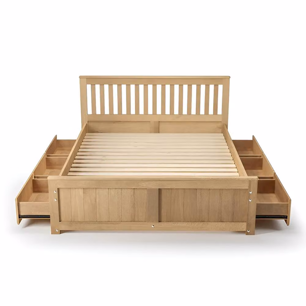 Mission Solid Wood 6-Drawer Storage Bed in White and Light Brown Waxed Finish, King Size (180 x 200 cm) – 3