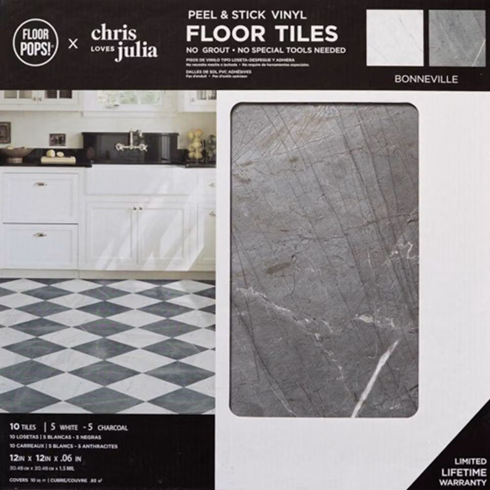 FloorPops Bonneville Marble Self Adhesive Vinyl Floor Tiles, Pack of 10, Multicolour, W/D/H: 30.48 x 30.48 x 30.48 cm – 2
