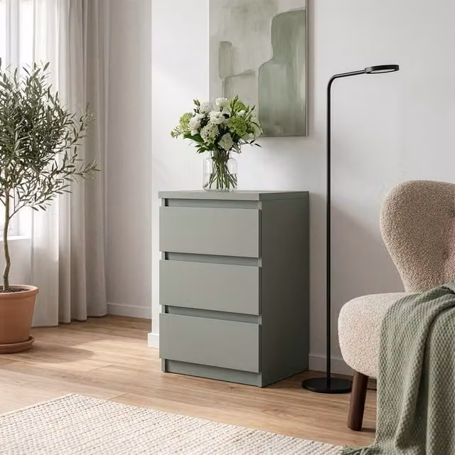 Furniture To Go Edmore 3 Drawer Bedside Chest in Green