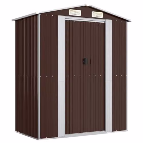 vidaXL Garden Shed in Dark Brown Galvanised Steel, W/D/H: 192 x 108 x 223 cm